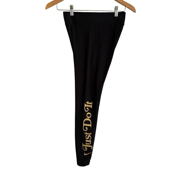 Nike Womens Small Black Gold Just Do It Graphic Leggings Cotton Knit Activewear - Picture 3 of 7